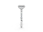 White gold Emerald Cut Diamond Solitaire Ring with Round Moissanite Pavé Band and Prong Setting_2