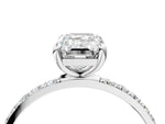 White gold Emerald Cut Diamond Solitaire Ring with Round Moissanite Pavé Band and Prong Setting_4