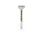 White gold Emerald Cut Diamond Solitaire Ring with Round Peridot Pavé Band and Prong Setting_2