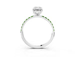 White gold Emerald Cut Diamond Solitaire Ring with Round Peridot Pavé Band and Prong Setting_3