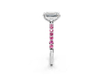 White gold Emerald Cut Diamond Solitaire Ring with Round Pink Sapphire Pavé Band and Prong Setting_2