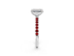 White gold Emerald Cut Diamond Solitaire Ring with Round Ruby Pavé Band and Prong Setting_2