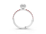 White gold Emerald Cut Diamond Solitaire Ring with Round Ruby Pavé Band and Prong Setting_3