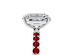 White gold Emerald Cut Diamond Solitaire Ring with Round Ruby Pavé Band and Prong Setting_5