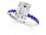 White gold Emerald Cut Diamond Solitaire Ring with Round Tanzanite Pavé Band and Prong Setting_1