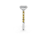 White gold Emerald Cut Diamond Solitaire Ring with Round Yellow Sapphire Pavé Band and Prong Setting_2