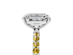 White gold Emerald Cut Diamond Solitaire Ring with Round Yellow Sapphire Pavé Band and Prong Setting_5