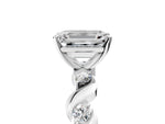 White gold Emerald Cut Diamond Solitaire Twisted Band with Round Accents and Prong Setting_5