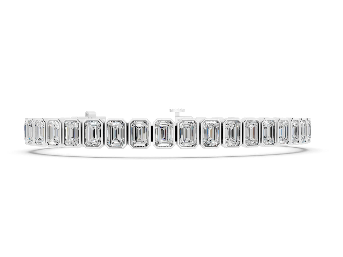 White gold Emerald Cut Diamond Tennis Bracelet with Bezel Setting