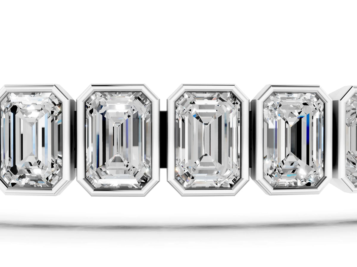 White gold Emerald Cut Diamond Tennis Bracelet with Bezel Setting_1