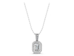 White gold Emerald Cut Halo Diamond Pendant with Pavé Setting_1