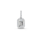 White gold Emerald Cut Halo Diamond Pendant with Prong Setting