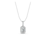White gold Emerald Cut Halo Diamond Pendant with Prong Setting_1