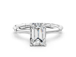 White gold Emerald Cut Solitaire Diamond Ring with Bamboo Band and Four-Prong Setting