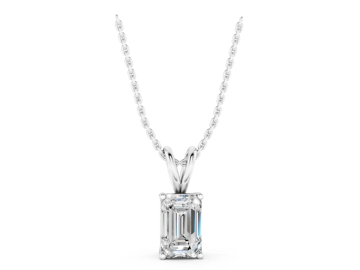 White gold Emerald Cut Solitaire Pendant with Four-Prong Setting_1