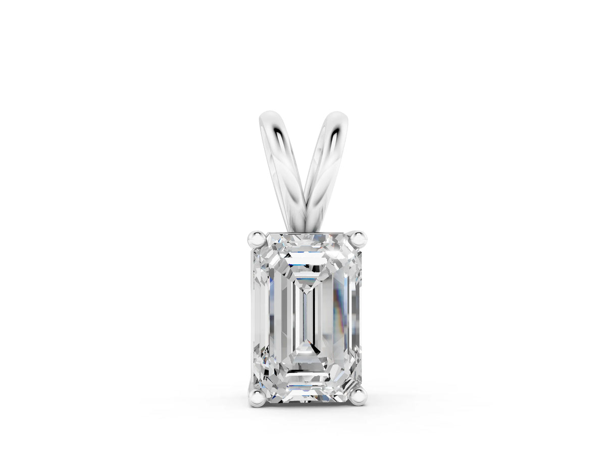 White gold Emerald Cut Solitaire Pendant with Four-Prong Setting