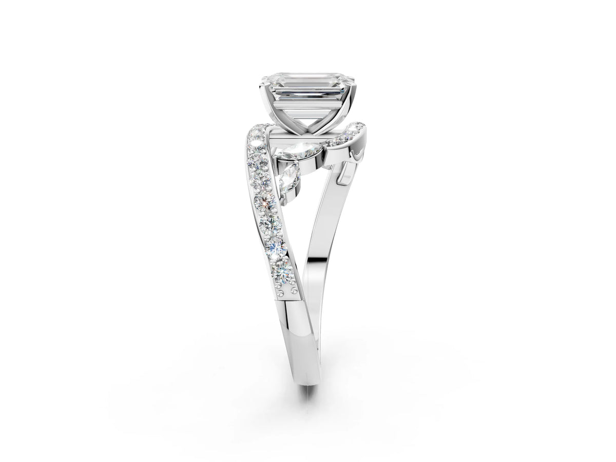 White gold Emerald Cut Solitaire with Pavé Twist Band and Four-Prong Setting_2