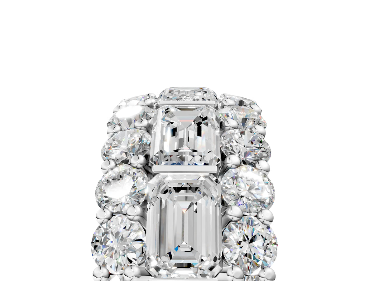 White gold Emerald Cut and Round Diamond Three-Row Eternity Mens Band_5