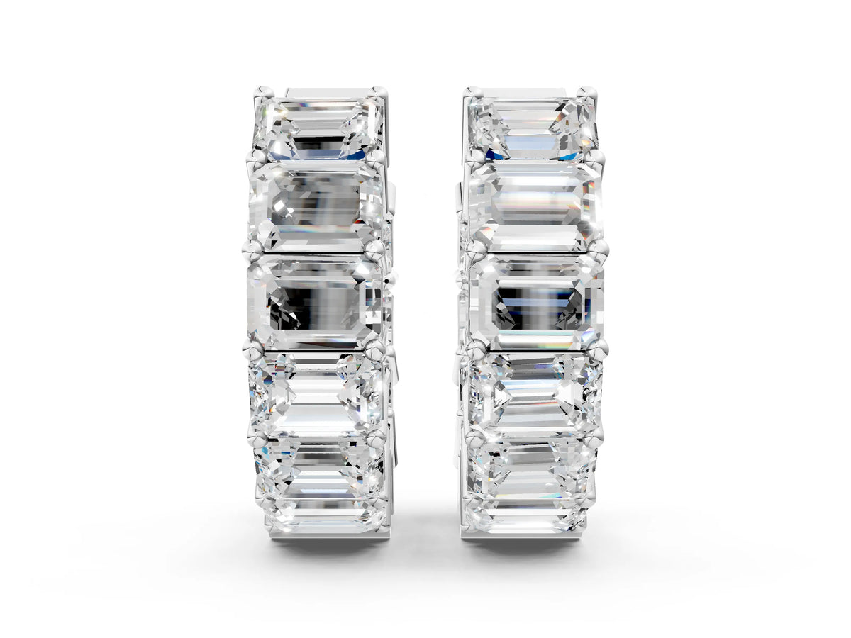 White gold Emerald Diamond Huggie Hoop Earrings
