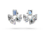 White gold Emerald, Marquise and Pear Diamond Mosaic Three Stone Fan Earrings
