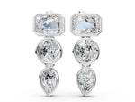 White gold Emerald, Round and Pear Diamond Bezel Drop Earrings
