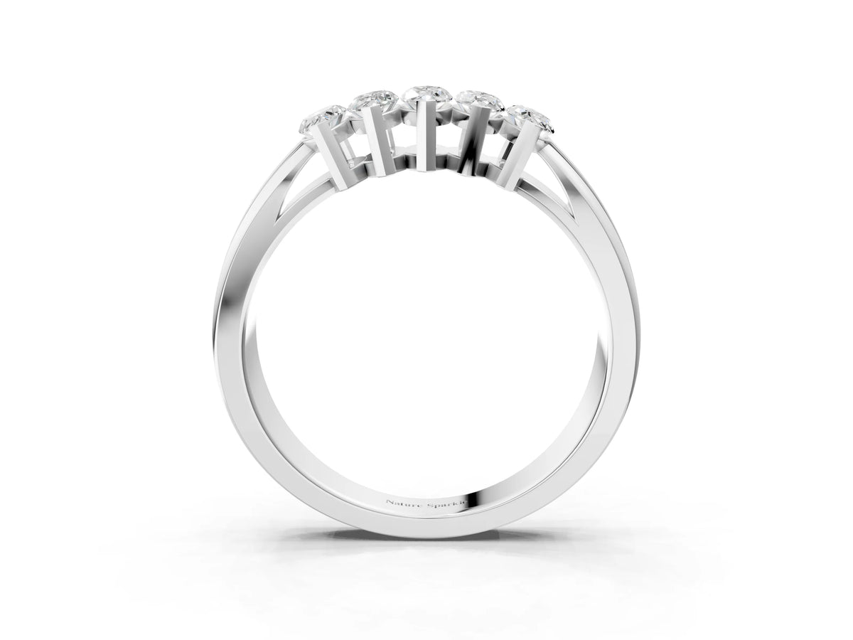 White gold Five-Stone Marquise Diamond Split Shank Ring with Shared Prong Setting_3