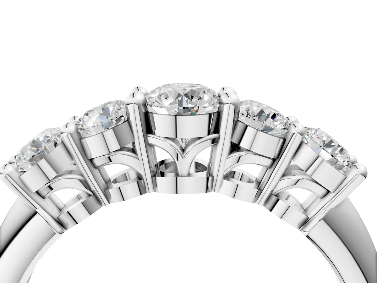 White gold Five-Stone Round Brilliant Diamond Prong Set White Gold Band_4
