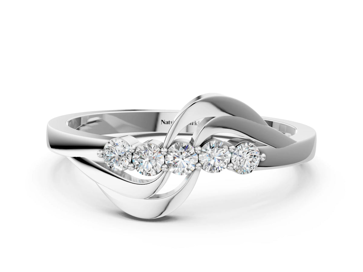 White gold Five-Stone Round Diamond Crossover Band with Prong Setting