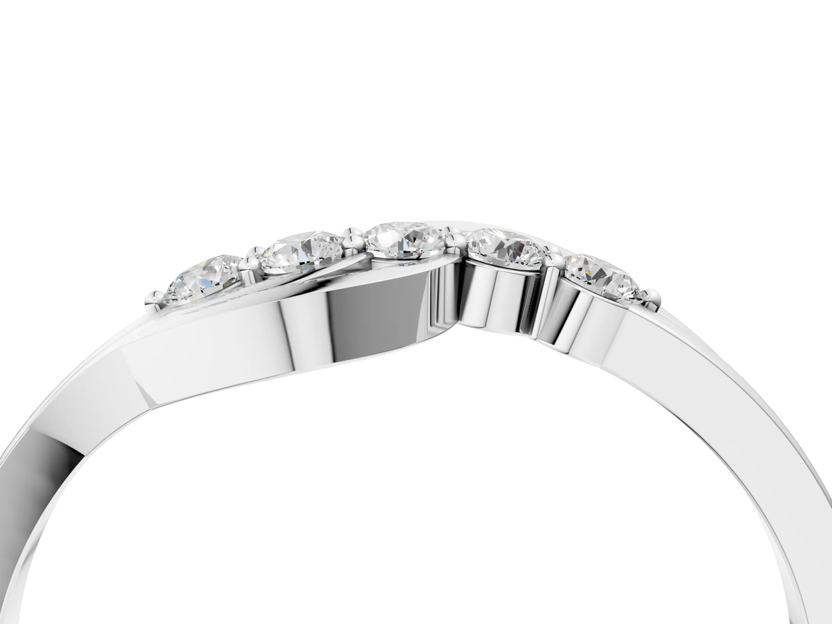 White gold Five-Stone Round Diamond Crossover Band with Prong Setting_4