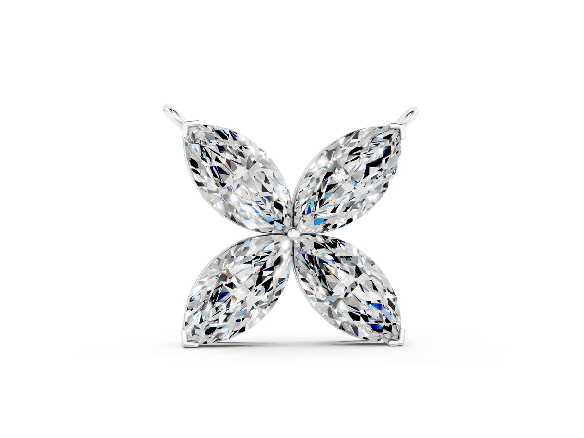 White gold Four-Prong Marquise Diamond Flower Pendant