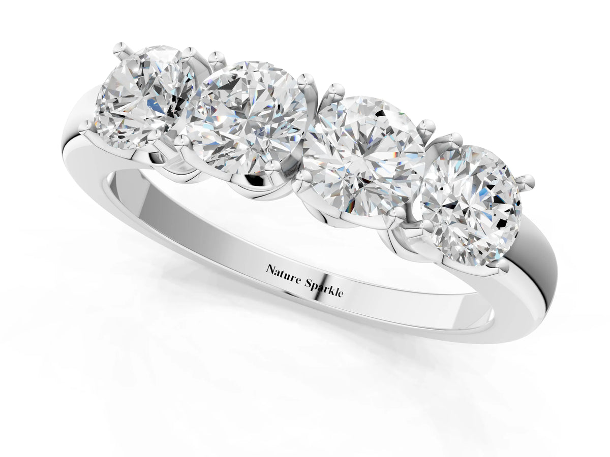 White gold Four-Stone Round Cut Diamond Prong-Set White Gold Band_1