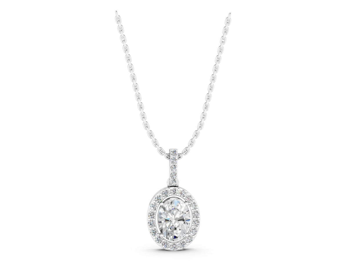 White gold Halo Oval Diamond Pendant with Prong Setting_1