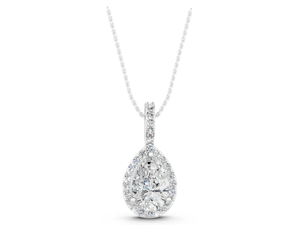 White gold Halo Pear Diamond Pendant with Prong Setting_1