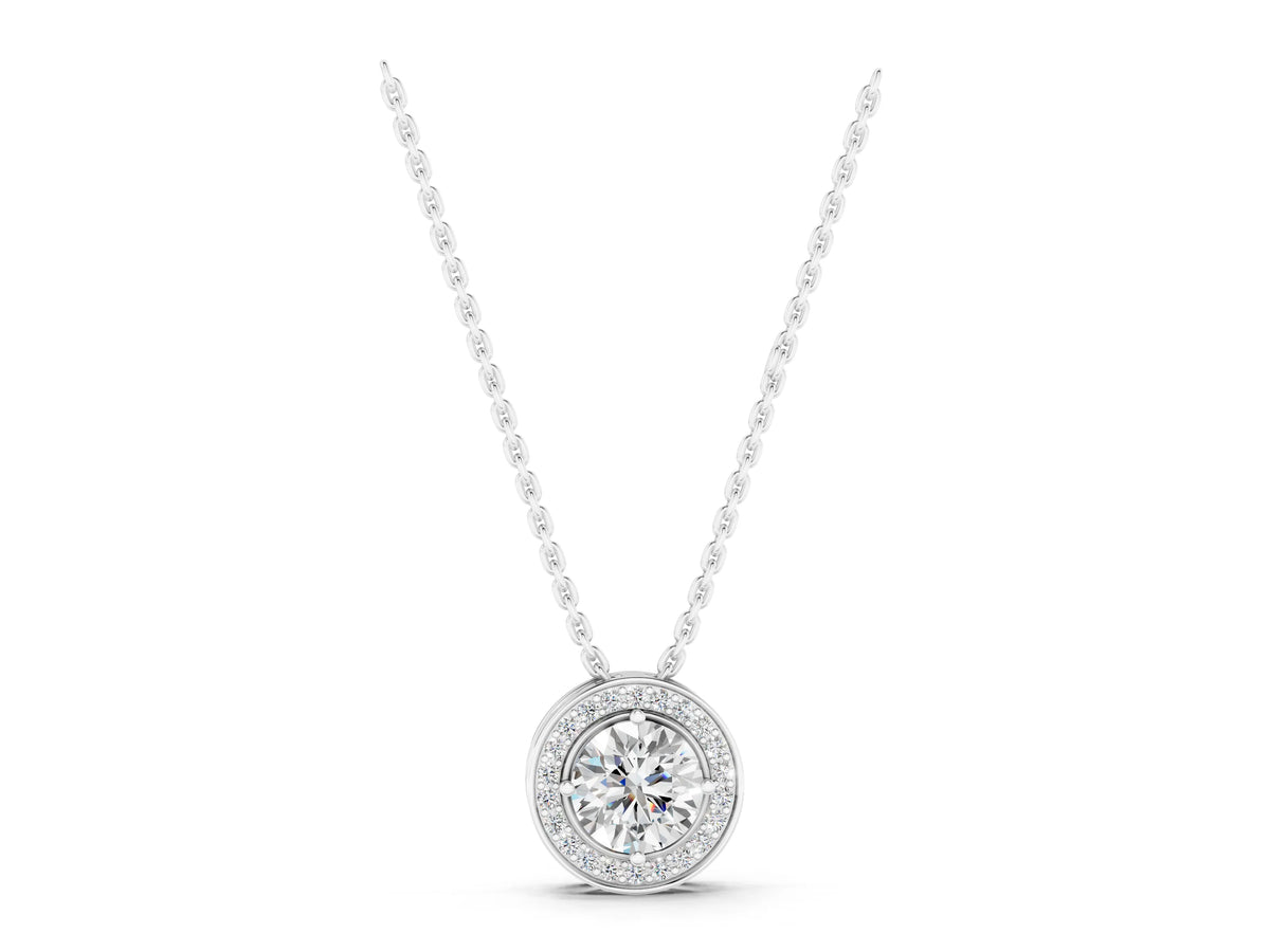 White gold Halo Round Diamond Four-Prong Pendant_1