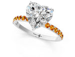 White gold Heart Cut Diamond Solitaire Ring with Round Citrine Pavé Band and Prong Setting_1