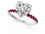 White gold Heart Cut Diamond Solitaire Ring with Round Garnet Pavé Band and Prong Setting_1