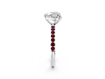 White gold Heart Cut Diamond Solitaire Ring with Round Garnet Pavé Band and Prong Setting_2