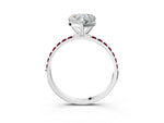 White gold Heart Cut Diamond Solitaire Ring with Round Garnet Pavé Band and Prong Setting_3