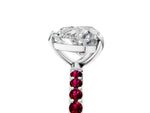 White gold Heart Cut Diamond Solitaire Ring with Round Garnet Pavé Band and Prong Setting_5