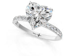 White gold Heart Cut Diamond Solitaire Ring with Round Moissanite Pavé Band and Prong Setting_1