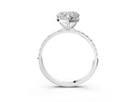 White gold Heart Cut Diamond Solitaire Ring with Round Moissanite Pavé Band and Prong Setting_3