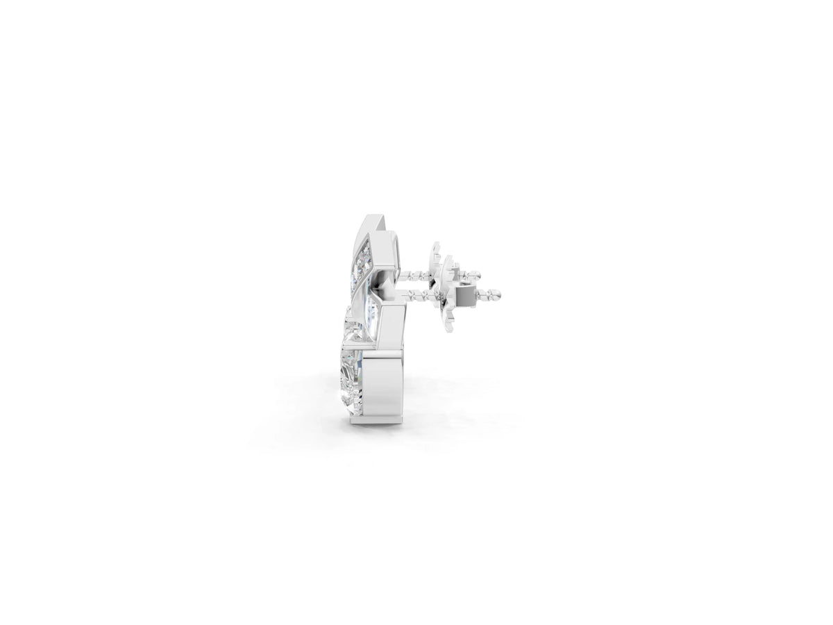 White gold Heart Diamond X Stud Earrings with Baguette and Round Accents_1