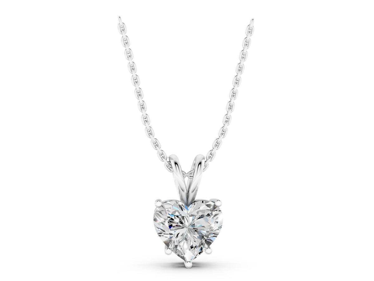 White gold Heart-Shaped Diamond Solitaire Pendant with Four-Prong Setting_1