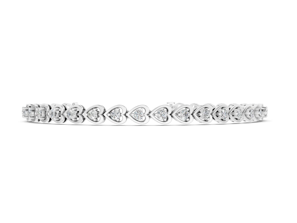 White gold Heart-Shaped Diamond Tennis Bracelet with Channel Setting and Four-Prong Setting