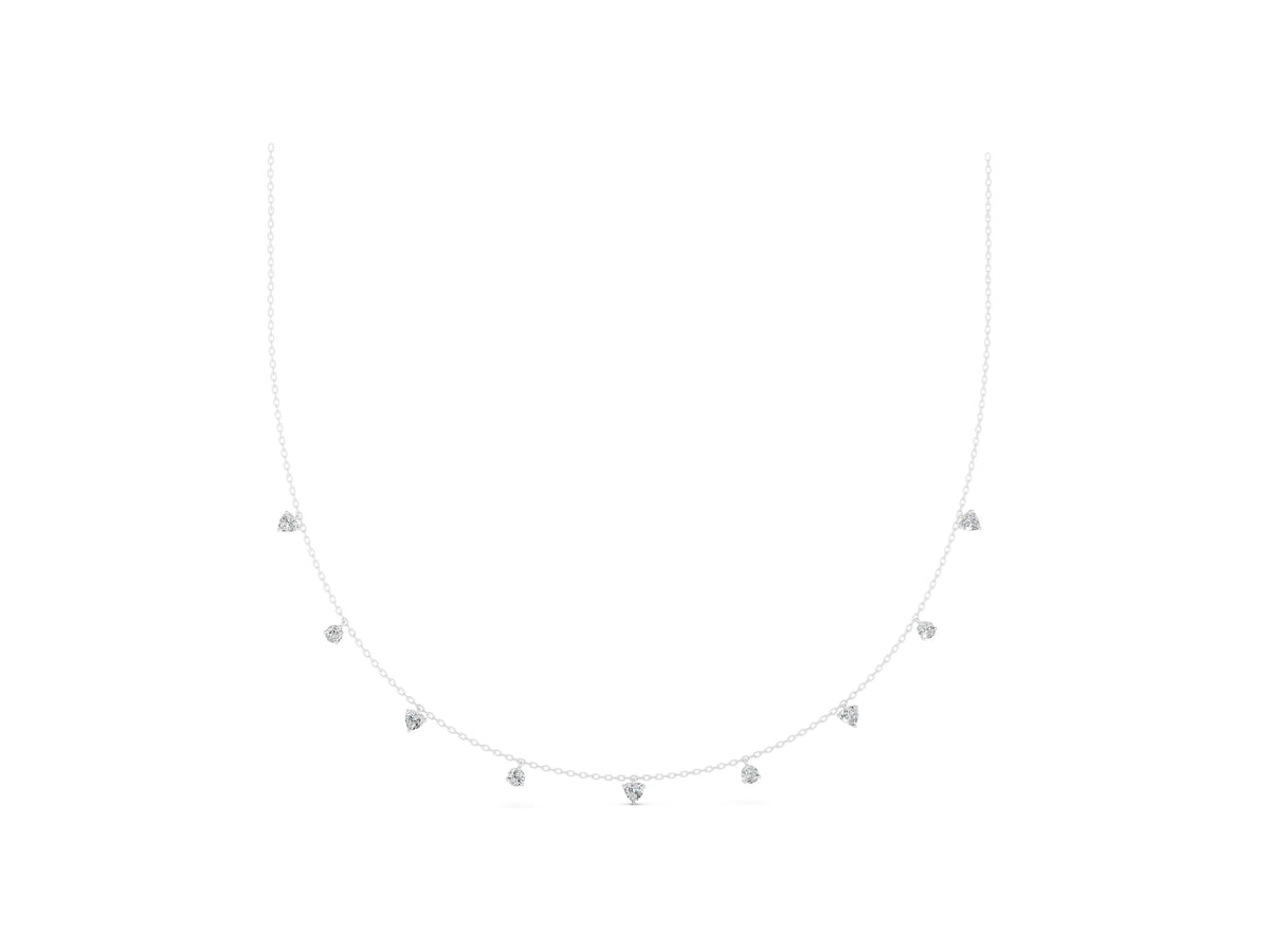 White gold Heart and Round Diamond Station Necklace_1