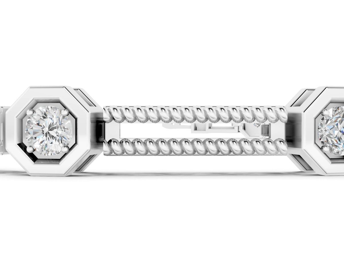 White gold Hexagonal Diamond Tennis Bracelet with Bezel Setting and Rope Band_1