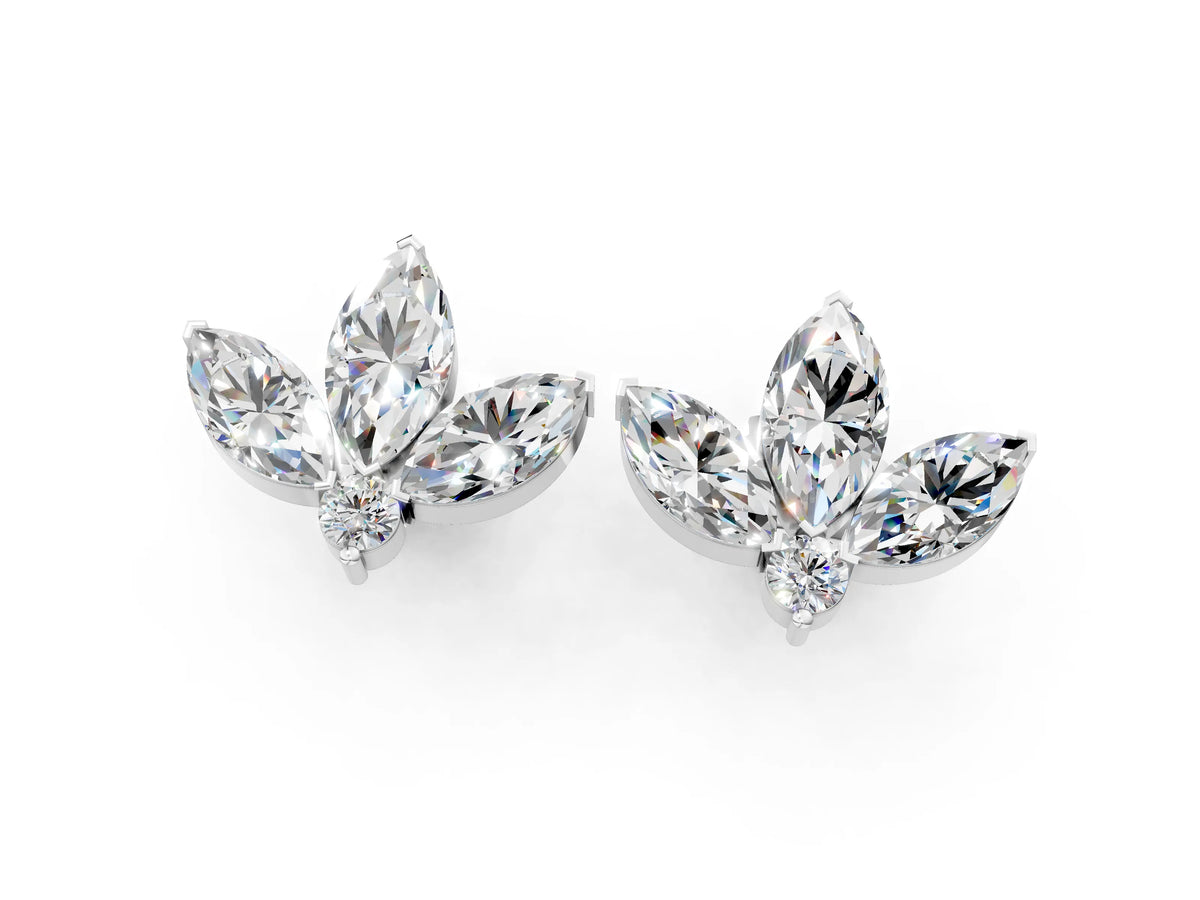 White gold Marquise Cluster Stud Earrings with Round Prong Setting_1