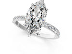 White gold Marquise Cut Diamond Solitaire Ring with Round Moissanite Pavé Band and Prong Setting_1