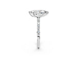 White gold Marquise Cut Diamond Solitaire Ring with Round Moissanite Pavé Band and Prong Setting_2