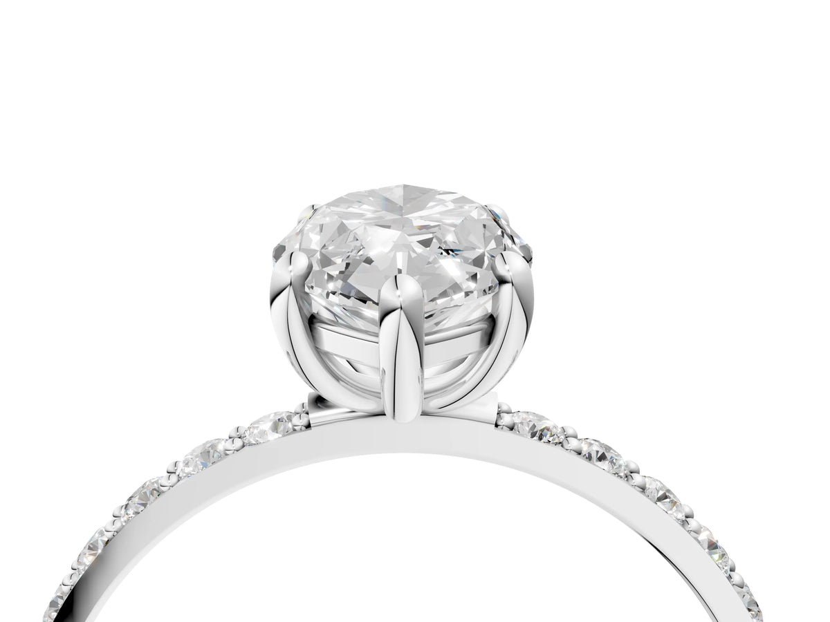 White gold Marquise Cut Diamond Solitaire Ring with Round Moissanite Pavé Band and Prong Setting_4